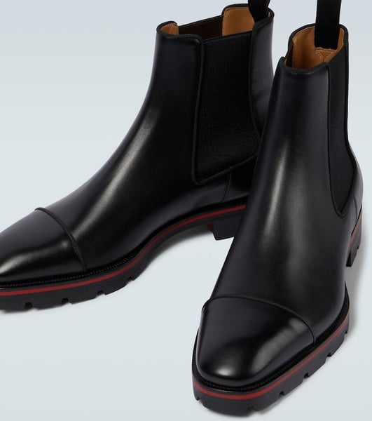 Premium Black Leather Chelsea Boots with Red-Accent Sole