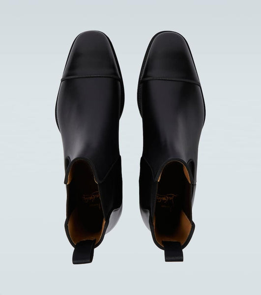 Premium Black Leather Chelsea Boots with Red-Accent Sole