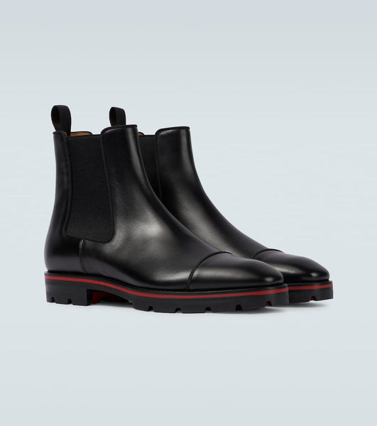 Premium Black Leather Chelsea Boots with Red-Accent Sole