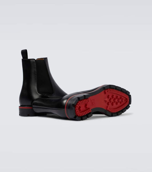 Premium Black Leather Chelsea Boots with Red-Accent Sole
