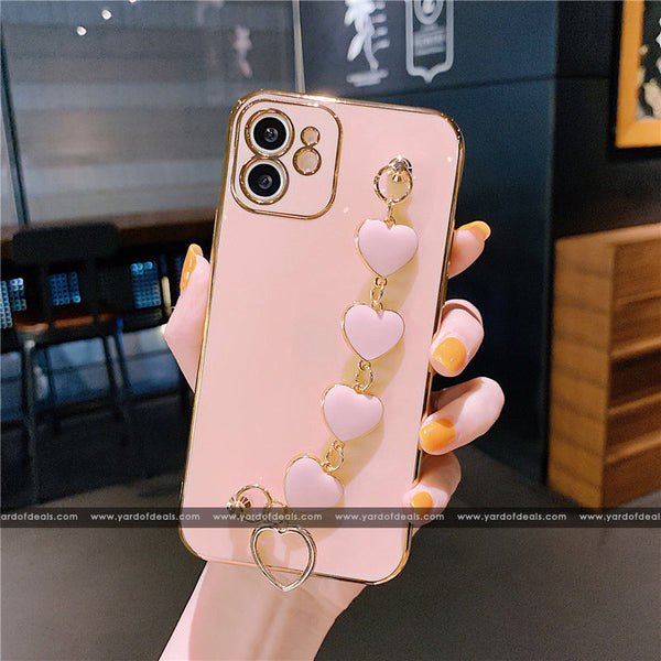 Love Heart Wrist Chain Silicone case for Apple iPhone