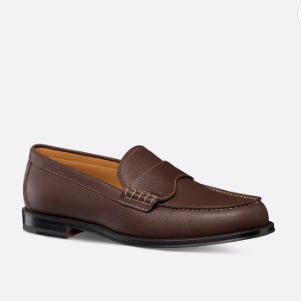 Men’s Luxury Leather Loafers  Classic Brown Slip-On with Logo Detail