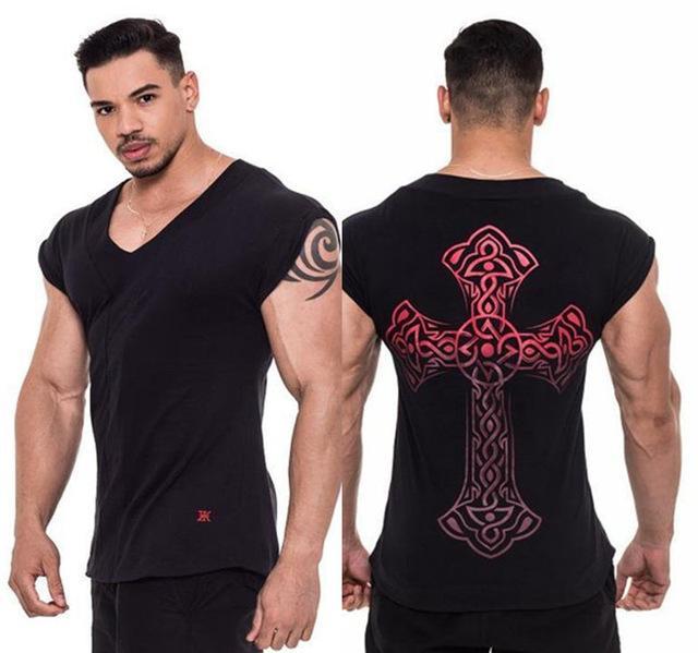 Men Short Sleeve Cotton Fashion Casual Printed Gyms T-shirts