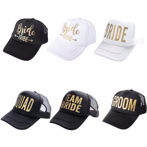 Team Bride Tribe Snapback Trucker Mesh Hat Gold Letters Arrow Printed Wedding Party Baseball Cap Club Gift
