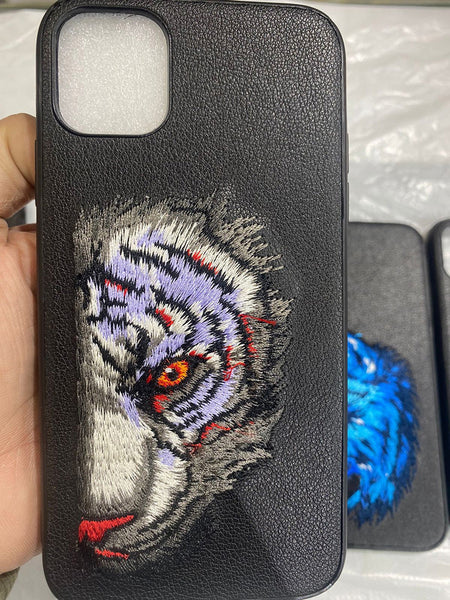 White Tiger Leather Back Case Cover