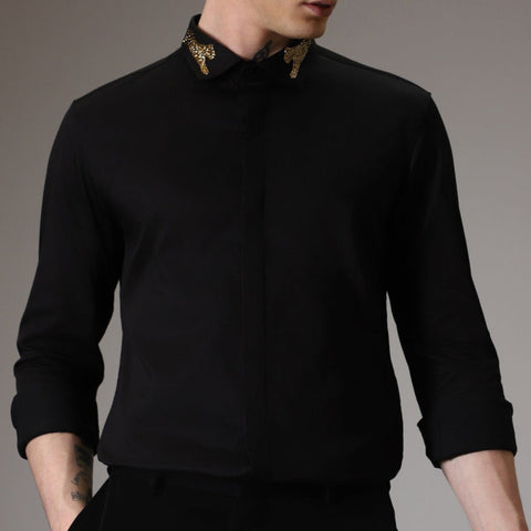 Panther Pounce Hand Embroidered Designer Shirt