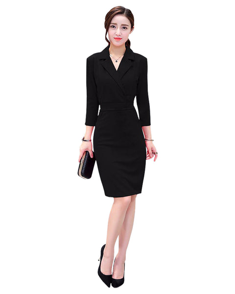 Women Collar Waist mid-Length Fashion Professional Dress