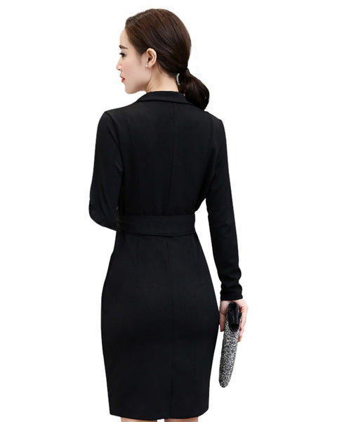 Women Collar Waist mid-Length Fashion Professional Dress