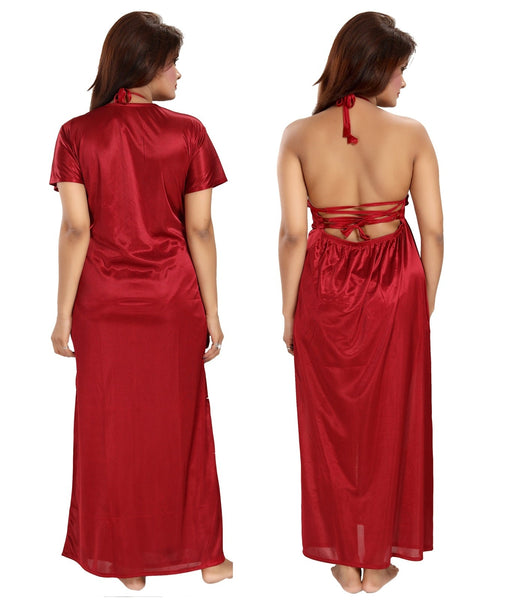 Women's Stain Full Length Night Gown(Maroon)