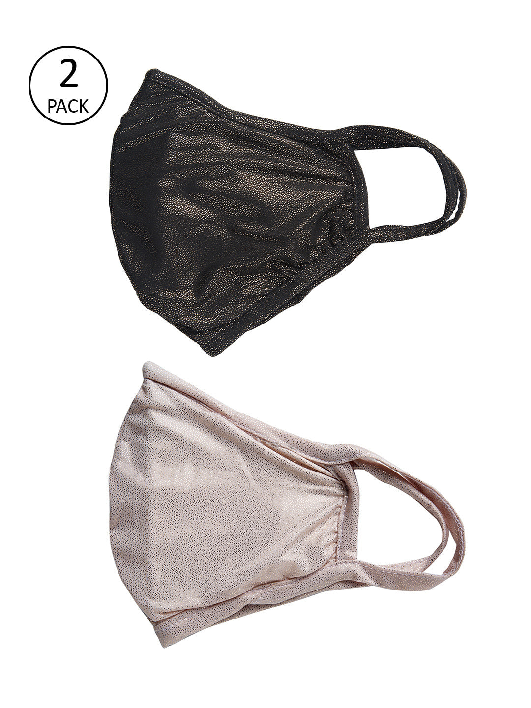 Black and White With Sparkling Glitter Sequin Women Fashion Reusable Face Mask (Pack of 2)