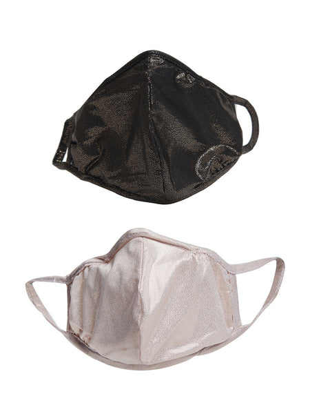 Black and White With Sparkling Glitter Sequin Women Fashion Reusable Face Mask (Pack of 2)