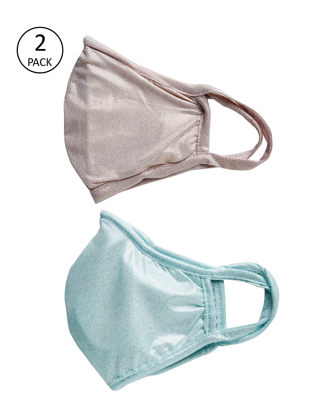 White and Teal Green With Sparkling Glitter Sequin Women Fashion Reusable Face Mask (Pack of 2)