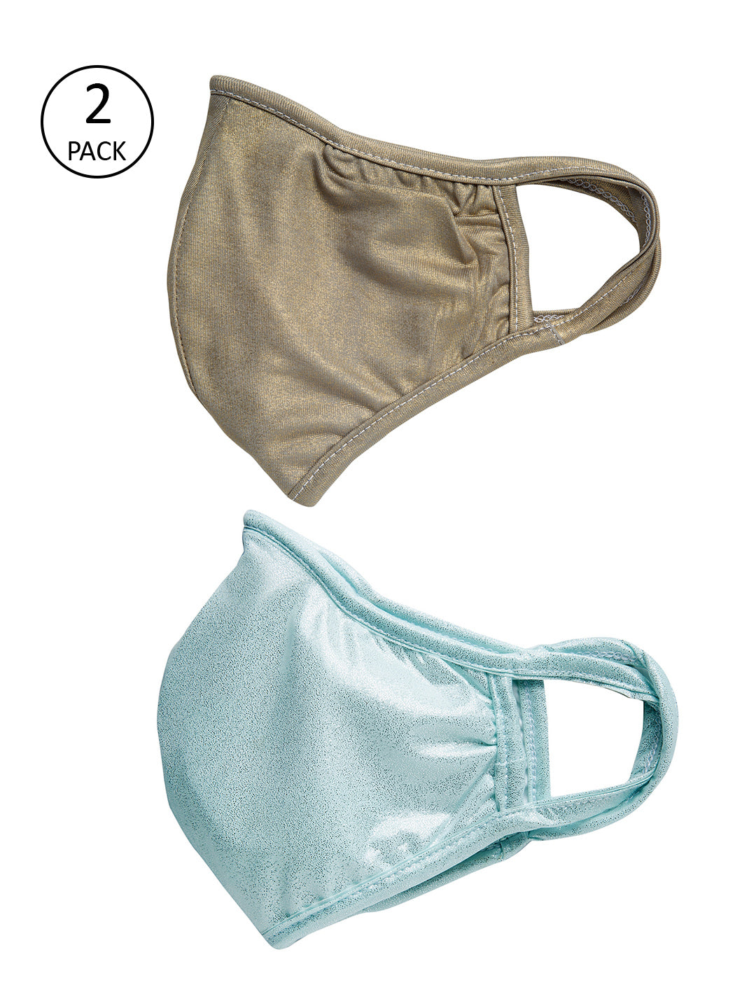 Brown and Teal Green With Sparkling Glitter Sequin Women Fashion Reusable Face Mask (Pack of 2)