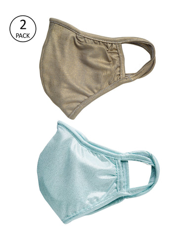 Brown and Teal Green With Sparkling Glitter Sequin Women Fashion Reusable Face Mask (Pack of 2)