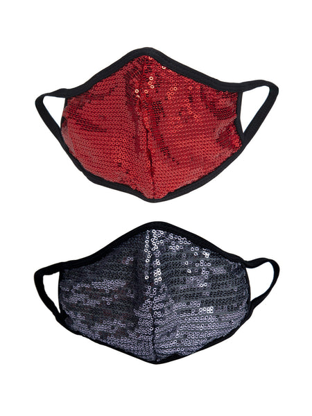 Red and Black With Sparkling Glitter Sequin Women Fashion Reusable Face Mask (Pack of 2)