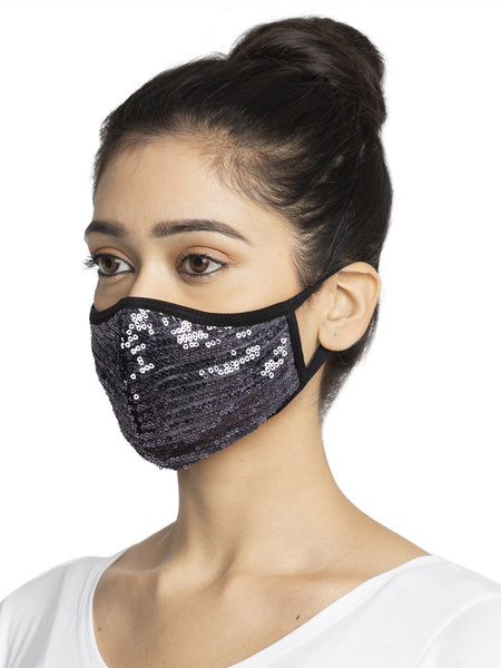 Red and Black With Sparkling Glitter Sequin Women Fashion Reusable Face Mask (Pack of 2)