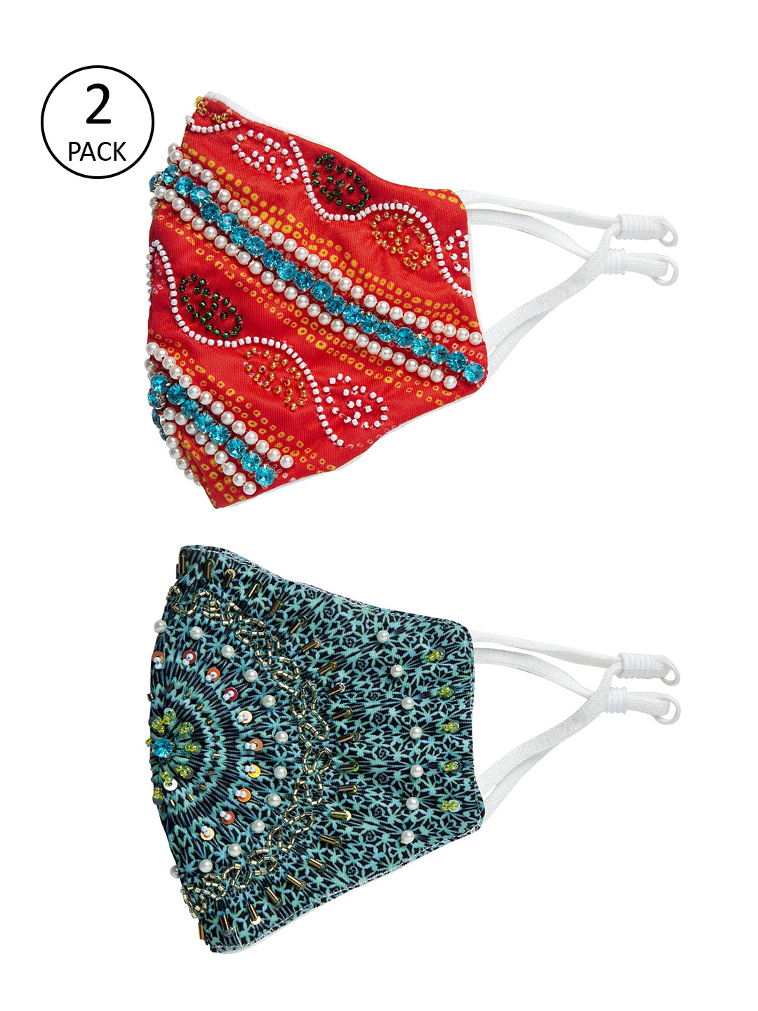 Embroidery Design With Sparkling Glitter Sequin Women Fashion Reusable Face Mask (Pack of 2)