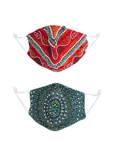 Embroidery Design With Sparkling Glitter Sequin Women Fashion Reusable Face Mask (Pack of 2)