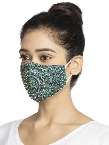 Embroidery Design With Sparkling Glitter Sequin Women Fashion Reusable Face Mask (Pack of 2)