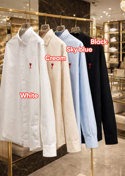 Men’s Premium Full Sleeve Casual Shirt Classic Solid Colors with Stylish Heart Logo