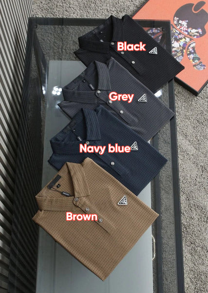 Triangle Logo Textured Polo Shirt Premium Luxury Casual Polo