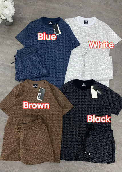 Premium Monogram Print T-Shirt & Shorts Co-Ord Set for Men