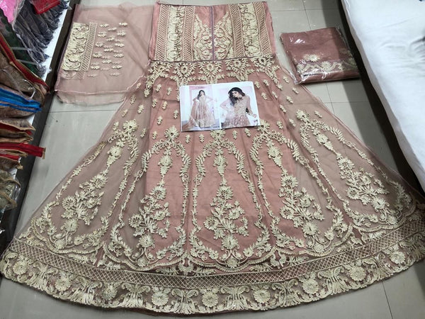 Semi-Stitched Gown With Silver Embroidery and Net Dupatta for Party Wear