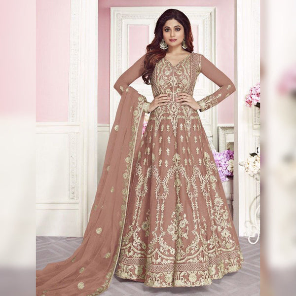 Semi-Stitched Gown With Silver Embroidery and Net Dupatta for Party Wear