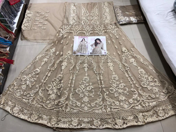 Semi-Stitched Gown With Silver Embroidery and Net Dupatta for Party Wear