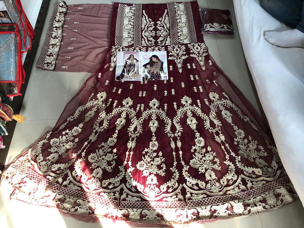 Semi-Stitched Gown With Silver Embroidery and Net Dupatta for Party Wear