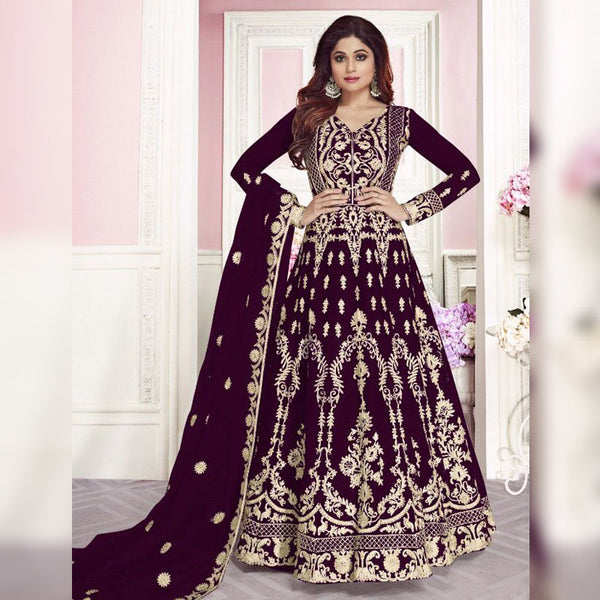 Semi-Stitched Gown With Silver Embroidery and Net Dupatta for Party Wear