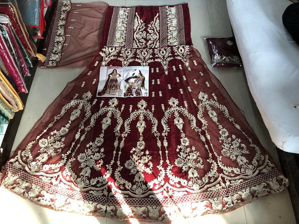 Semi-Stitched Gown With Silver Embroidery and Net Dupatta for Party Wear