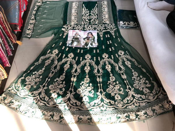 Semi-Stitched Gown With Silver Embroidery and Net Dupatta for Party Wear