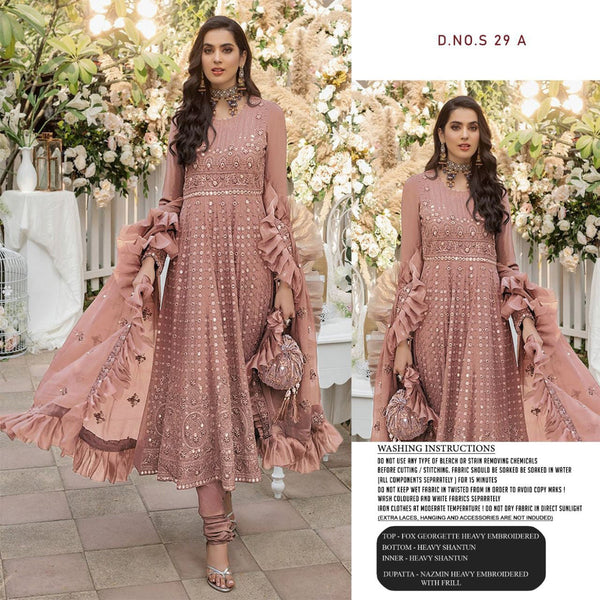 Pakistani Semi Stitched Suit with Heavy Embroidery and Nazneen Frill Dupatta