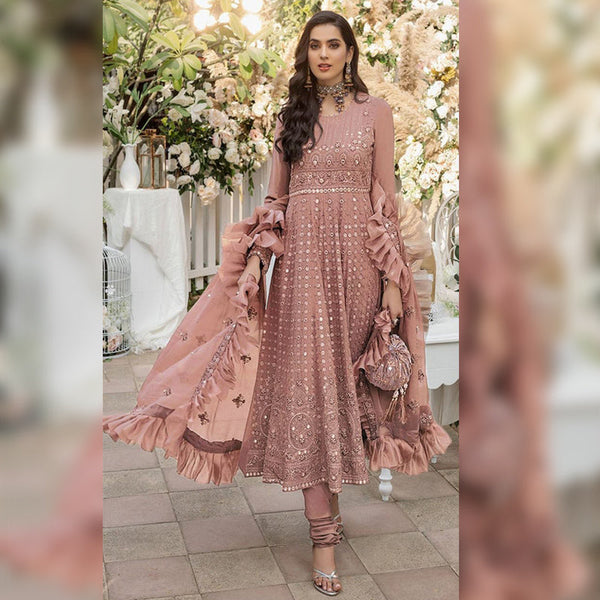 Pakistani Semi Stitched Suit with Heavy Embroidery and Nazneen Frill Dupatta