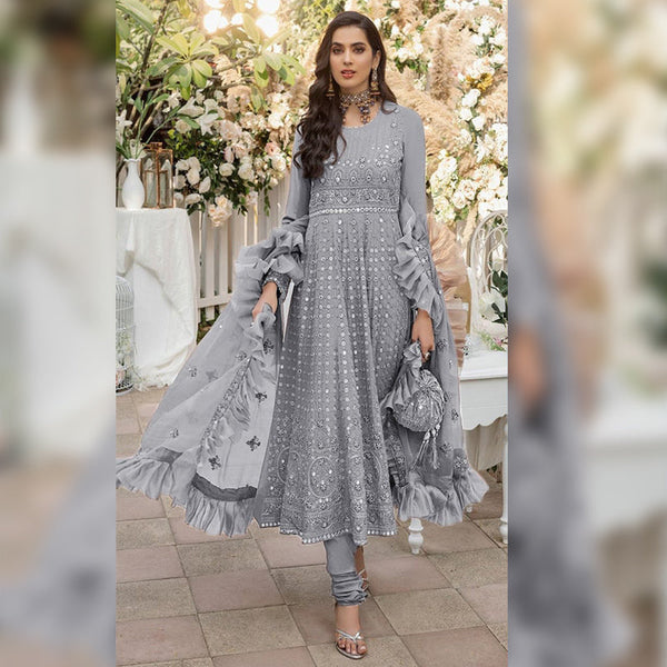 Pakistani Semi Stitched Suit with Heavy Embroidery and Nazneen Frill Dupatta