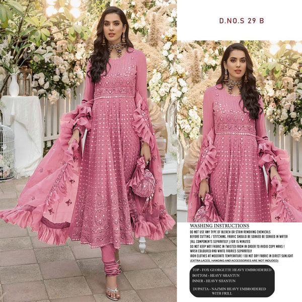 Pakistani Semi Stitched Suit with Heavy Embroidery and Nazneen Frill Dupatta