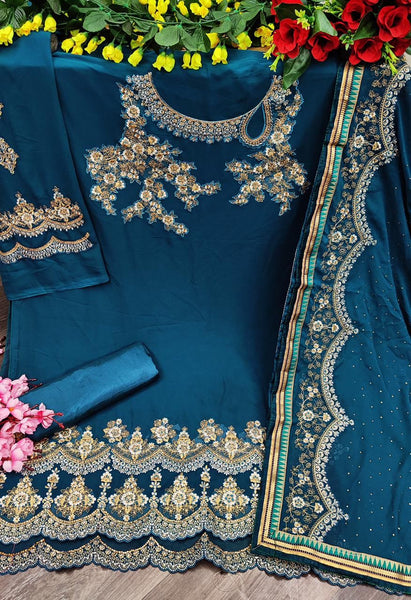 Semi-Stitched Party Wear Churidar Suit With Heavy Georgette Dupatta For Women