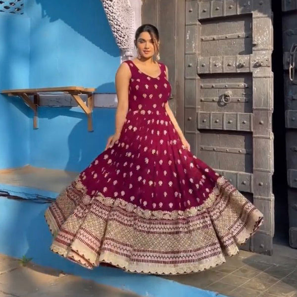 Party Wear Gown {Fully Stitched} with Heavy Embroidery Work