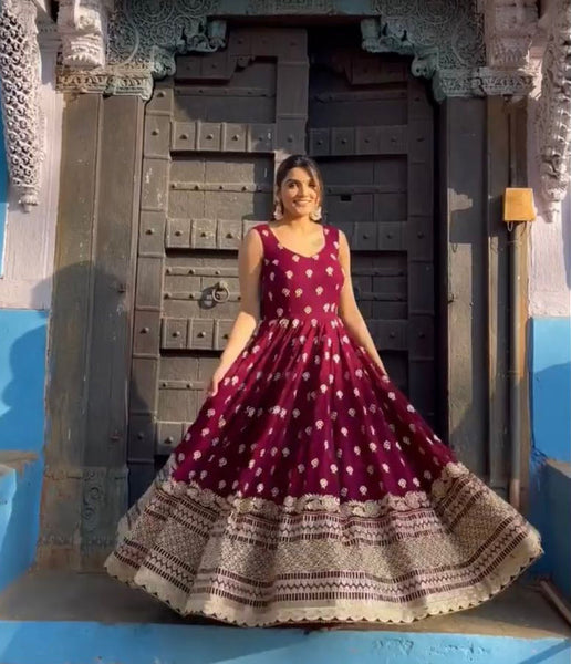 Party Wear Gown {Fully Stitched} with Heavy Embroidery Work