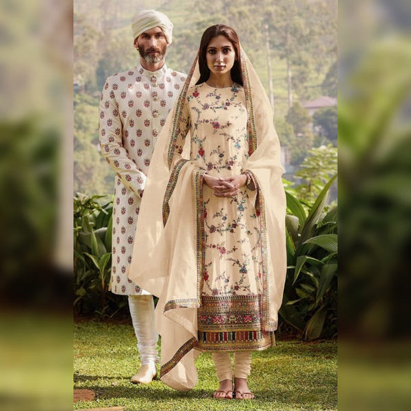 Heavy Georgette With Multi Thread Embroidery Work suit With Real Mirror {Semi-Stitched}