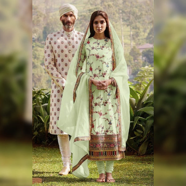 Heavy Georgette With Multi Thread Embroidery Work suit With Real Mirror {Semi-Stitched}