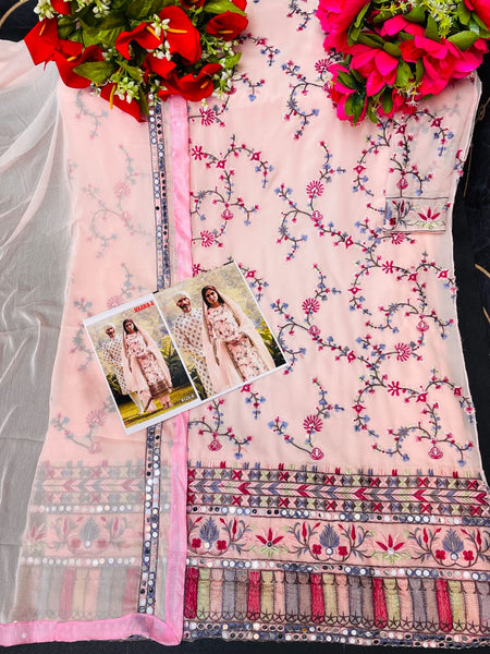 Heavy Georgette With Multi Thread Embroidery Work suit With Real Mirror {Semi-Stitched}