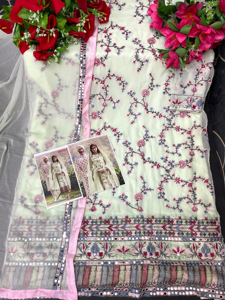 Heavy Georgette With Multi Thread Embroidery Work suit With Real Mirror {Semi-Stitched}