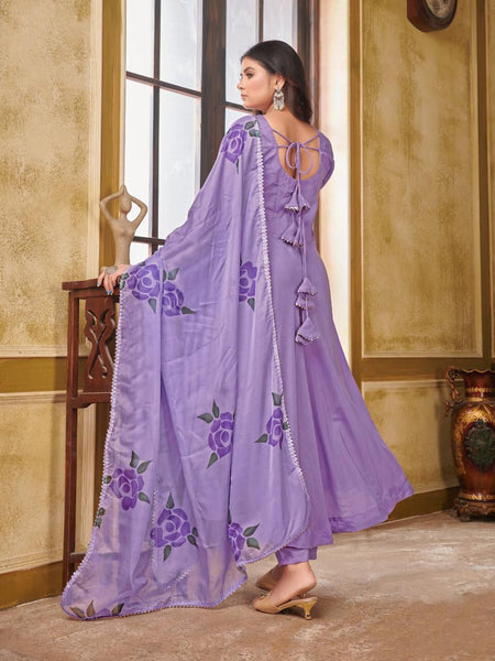 Fully Stitched Digital Printed Work Long Gown With Plazzo For Women.