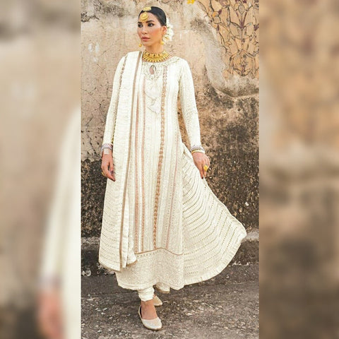 Heavy Georgette Semi-Stitched Suit With Embroidery and Moti Work For Women.