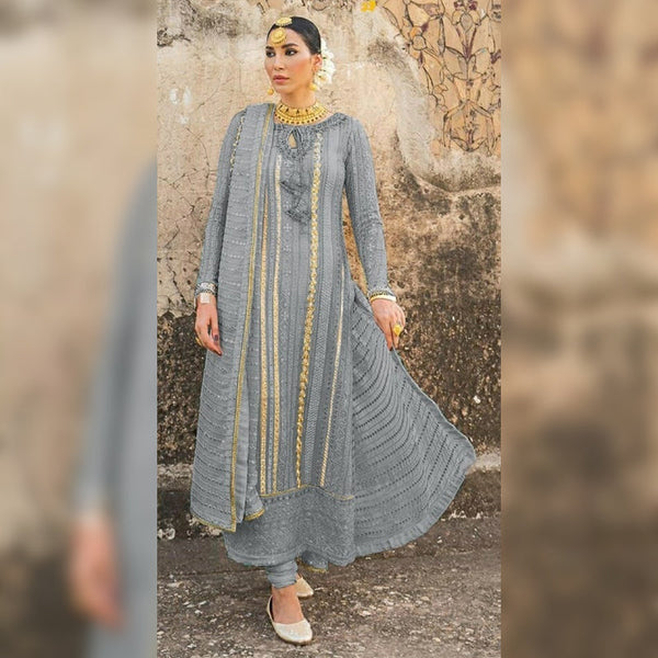 Heavy Georgette Semi-Stitched Suit With Embroidery and Moti Work For Women.