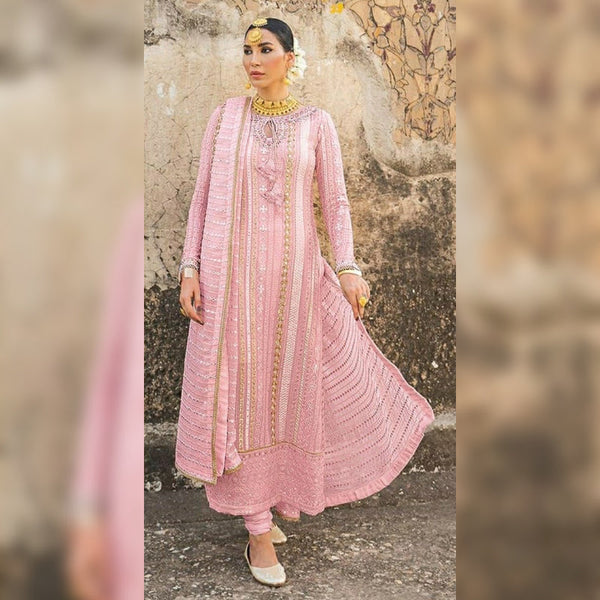 Heavy Georgette Semi-Stitched Suit With Embroidery and Moti Work For Women.