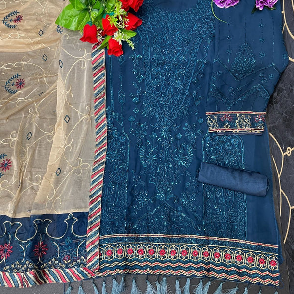 {Semi Stitched} Heavy Georgette With Embroidery Work With Hand Made Stone Work Suit.