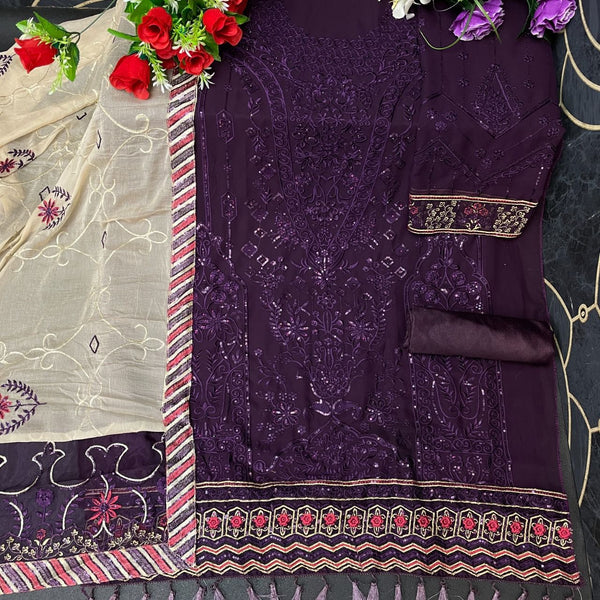 {Semi Stitched} Heavy Georgette With Embroidery Work With Hand Made Stone Work Suit.